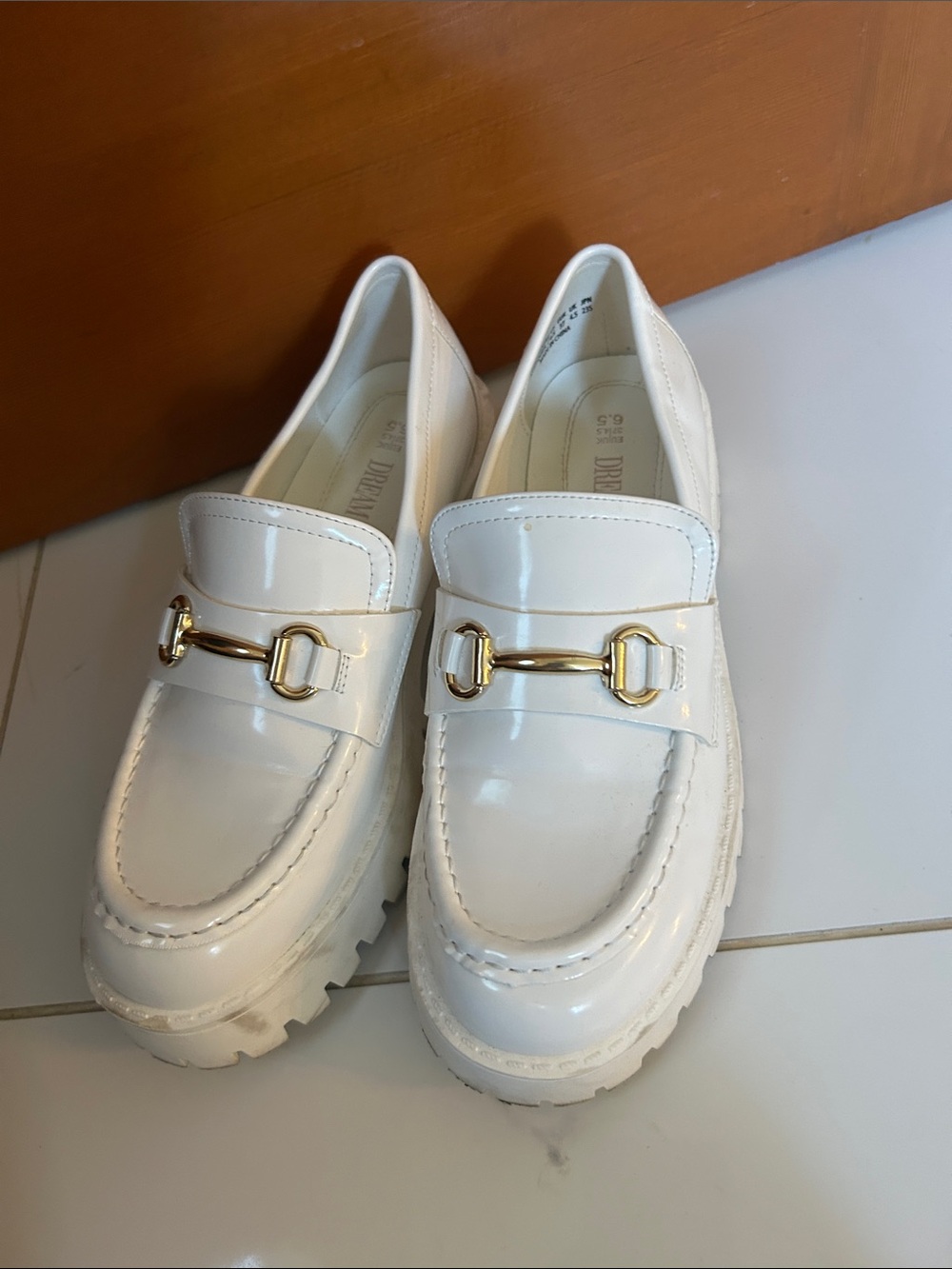 White Patent Loafer with Gold Bit Hardware - Women's Shoes